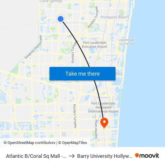 Atlantic B/Coral Sq Mall - (Chase Bank) to Barry University Hollywood Campus map