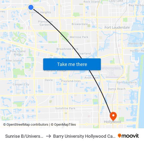 Sunrise B/University D to Barry University Hollywood Campus map