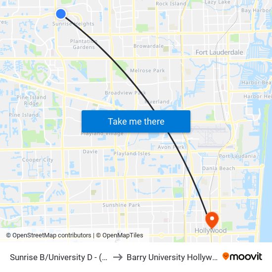 Sunrise B/University D - (Motorola Ent) to Barry University Hollywood Campus map