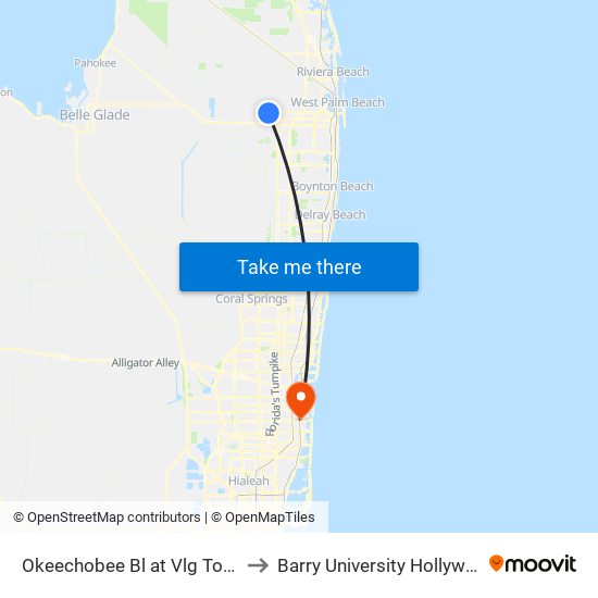 Okeechobee Bl at Vlg Town Hall M Ent to Barry University Hollywood Campus map