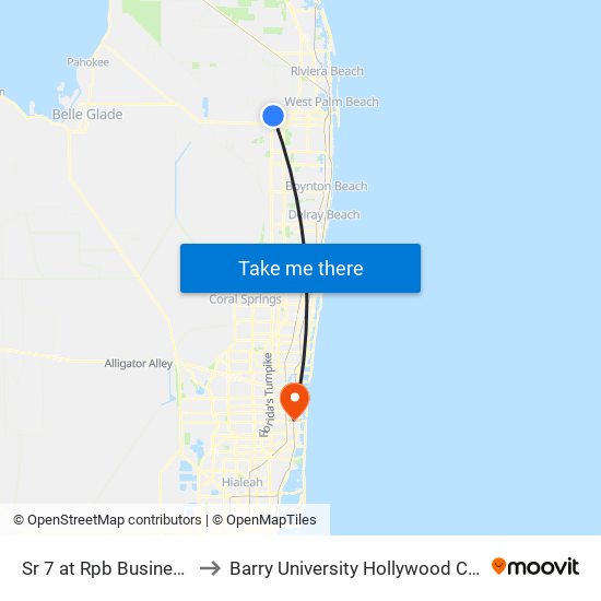 Sr 7 at  Rpb  Business Pk to Barry University Hollywood Campus map