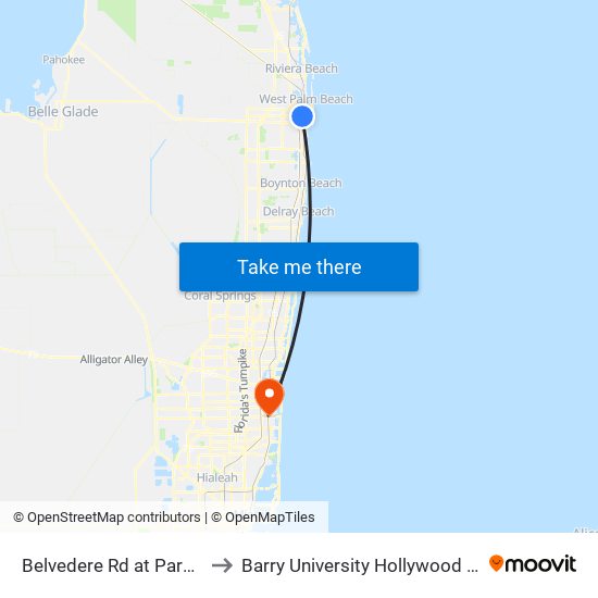 Belvedere Rd at  Parker Ave to Barry University Hollywood Campus map