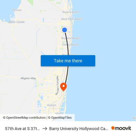 57th Ave at S 37th Ct to Barry University Hollywood Campus map