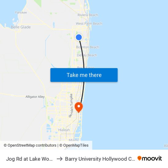 Jog Rd at Lake Worth Rd to Barry University Hollywood Campus map