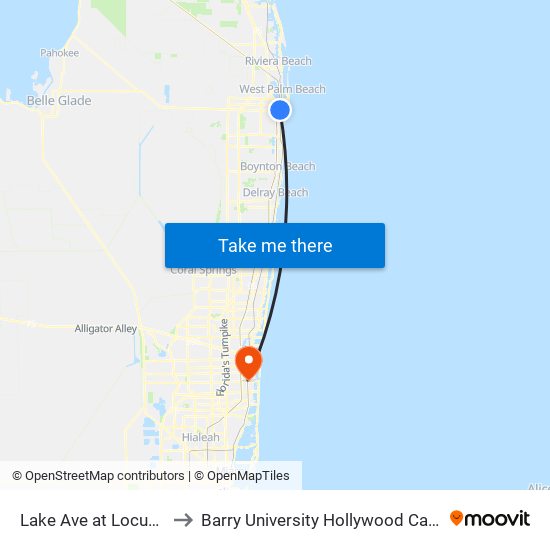 Lake Ave at Locust St to Barry University Hollywood Campus map