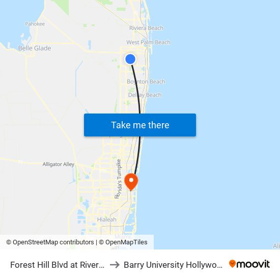Forest Hill Blvd at River Bridge Blv to Barry University Hollywood Campus map