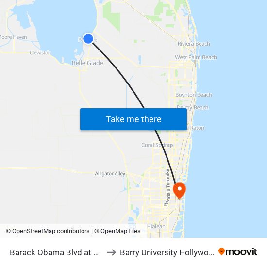 Barack Obama Blvd at Barfield Hwy to Barry University Hollywood Campus map