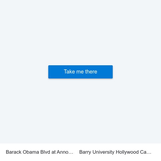 Barack Obama Blvd at Annona St to Barry University Hollywood Campus map