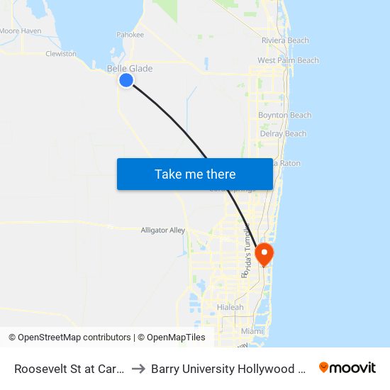 Roosevelt St at Carver St to Barry University Hollywood Campus map