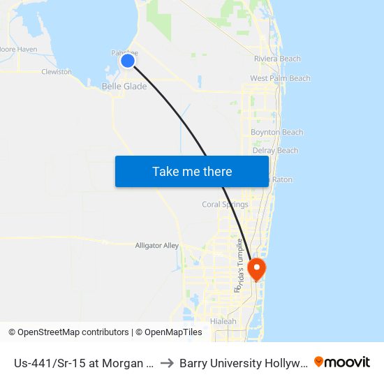 Us-441/Sr-15 at Morgan Rd/New Hope to Barry University Hollywood Campus map