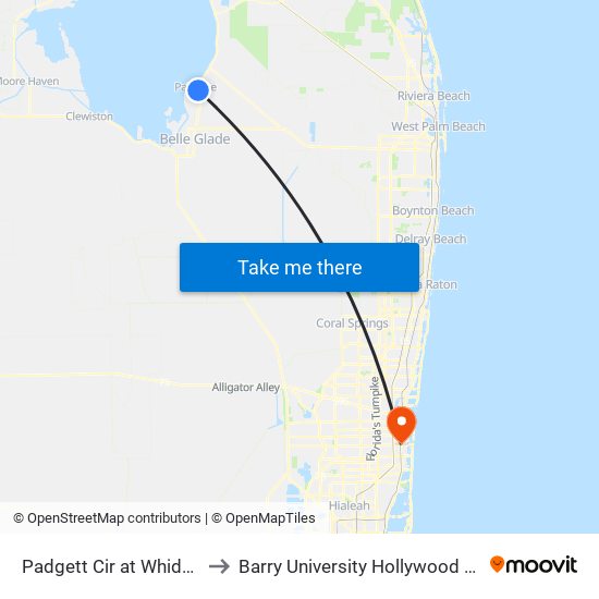 PADGETT CIR at WHIDDEN RD to Barry University Hollywood Campus map