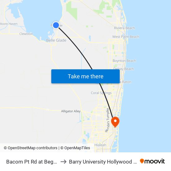 Bacom Pt Rd at Begonia Dr to Barry University Hollywood Campus map