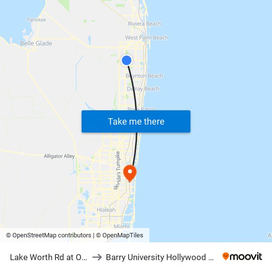 Lake Worth Rd at Ohio St to Barry University Hollywood Campus map