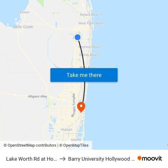 Lake Worth Rd at Hooks Rd to Barry University Hollywood Campus map