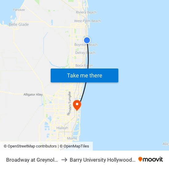 Broadway at  Greynolds Cir N to Barry University Hollywood Campus map