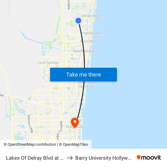 Lakes Of Delray Blvd at  Lakes Of De to Barry University Hollywood Campus map