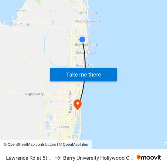 Lawrence Rd at 5th Ave to Barry University Hollywood Campus map