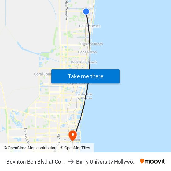 Boynton Bch Blvd at  Congress Ave to Barry University Hollywood Campus map