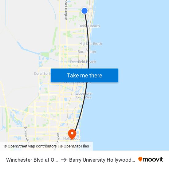 Winchester Blvd at Old Navy to Barry University Hollywood Campus map