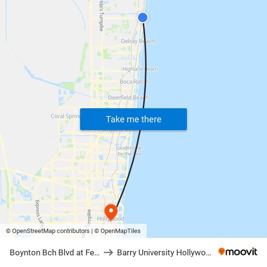 Boynton Bch Blvd at Federal Hwy to Barry University Hollywood Campus map