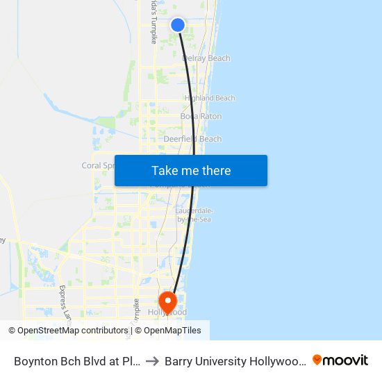 BOYNTON BCH BLVD at PLATINA AVE to Barry University Hollywood Campus map