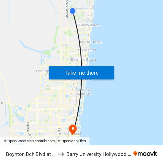 Boynton Bch Blvd at Jog Rd to Barry University Hollywood Campus map