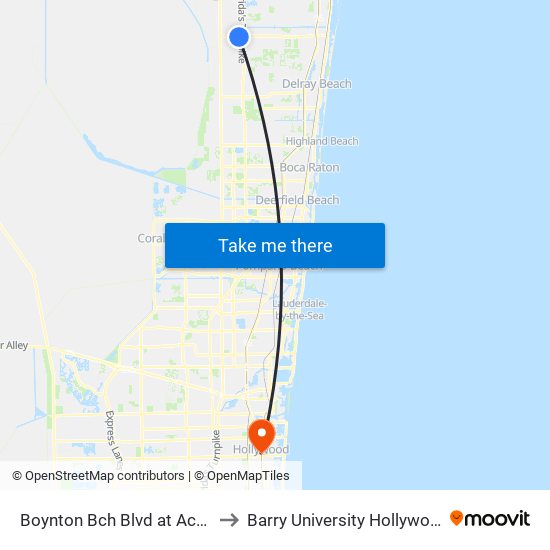 Boynton Bch Blvd at Acme Dairy Rd to Barry University Hollywood Campus map