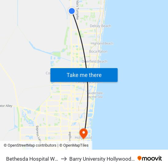 Bethesda Hospital W at Trml to Barry University Hollywood Campus map