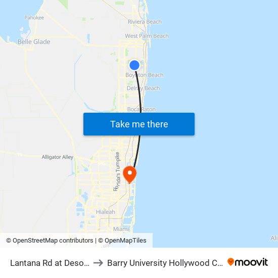 LANTANA RD at  DESOTA RD to Barry University Hollywood Campus map