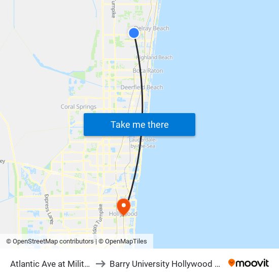 Atlantic Ave at Military Trl to Barry University Hollywood Campus map