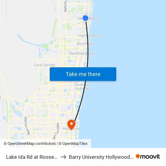 Lake Ida Rd at  Roosevelt Ave to Barry University Hollywood Campus map