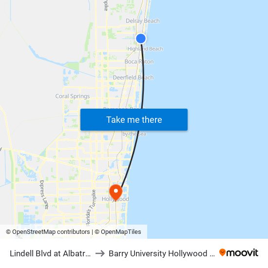 LINDELL BLVD at ALBATROSS RD to Barry University Hollywood Campus map