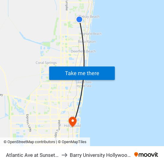 Atlantic Ave at  Sunset Pines Dr to Barry University Hollywood Campus map