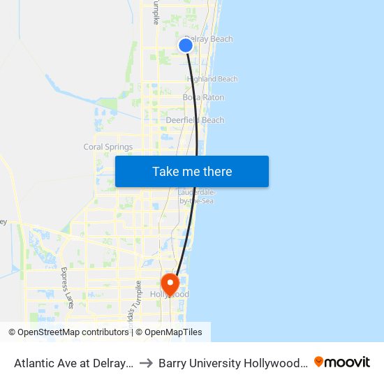 Atlantic Ave at Delray Square to Barry University Hollywood Campus map