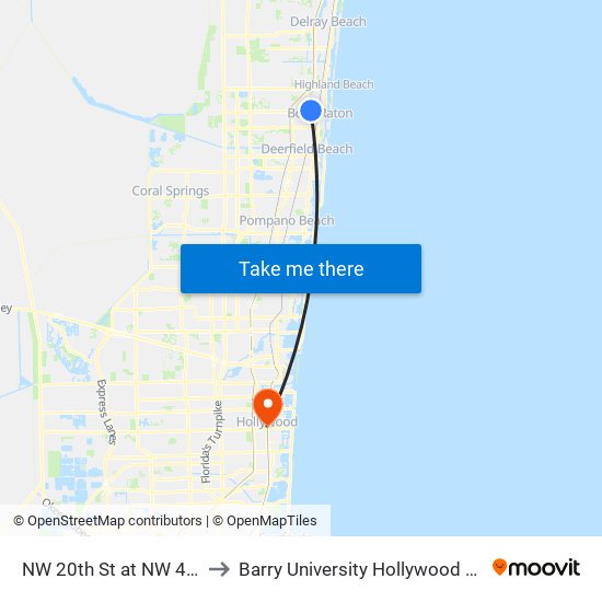 NW 20TH ST at NW 4TH AVE to Barry University Hollywood Campus map