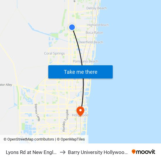 LYONS RD at  NEW ENGLAND BLVD to Barry University Hollywood Campus map