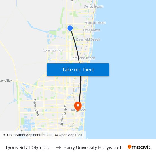 LYONS RD at  OLYMPIC HTS HS to Barry University Hollywood Campus map