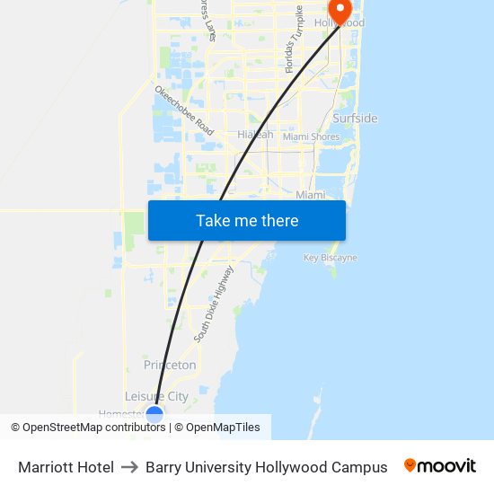 Marriott Hotel to Barry University Hollywood Campus map
