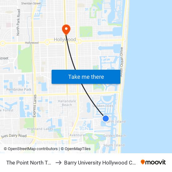 The Point North Tower to Barry University Hollywood Campus map