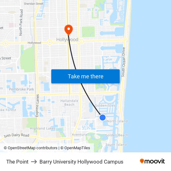 The Point to Barry University Hollywood Campus map