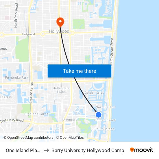 One Island Place to Barry University Hollywood Campus map