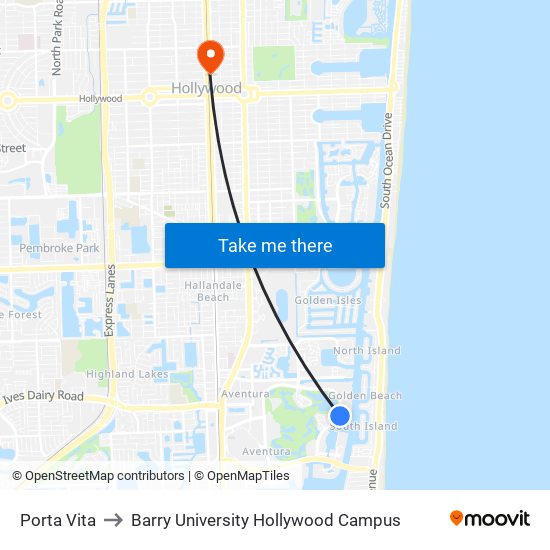 Porta Vita to Barry University Hollywood Campus map