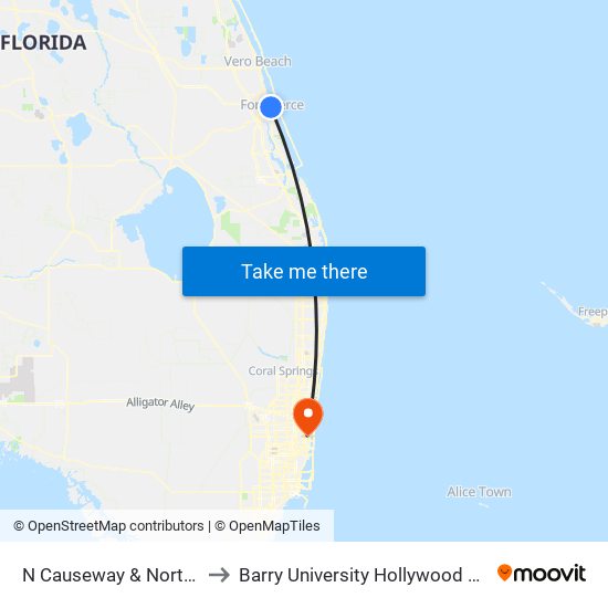 N Causeway & North Us 1 to Barry University Hollywood Campus map