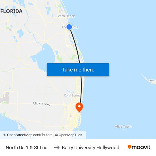 North Us 1 & St Lucie Blvd to Barry University Hollywood Campus map