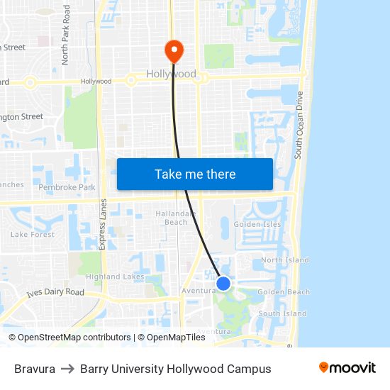 Bravura to Barry University Hollywood Campus map