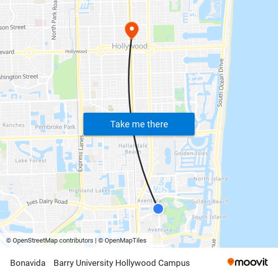 Bonavida to Barry University Hollywood Campus map