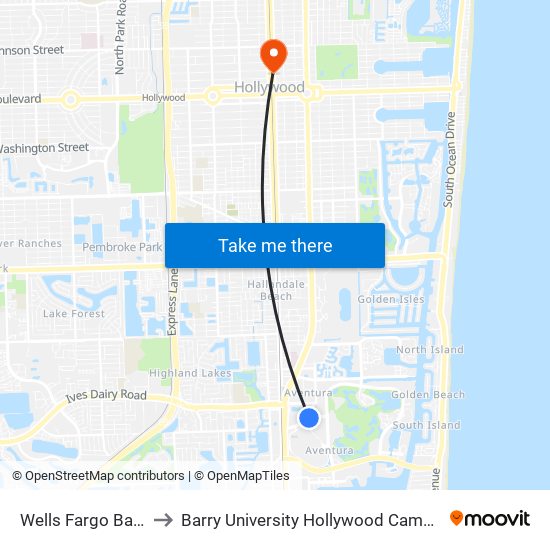 Wells Fargo Bank to Barry University Hollywood Campus map