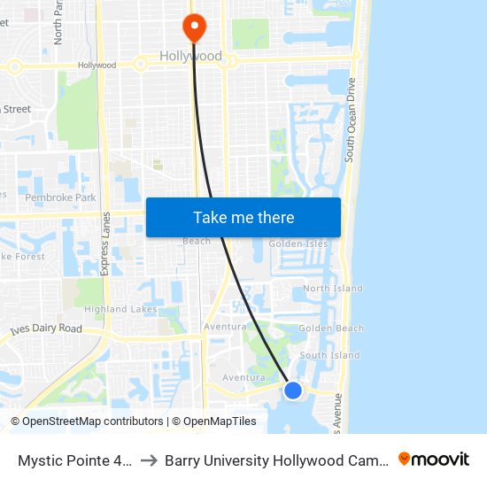Mystic Pointe 400 to Barry University Hollywood Campus map