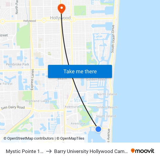 Mystic Pointe 100 to Barry University Hollywood Campus map