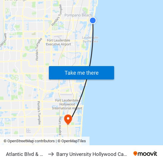 Atlantic Blvd & A1a to Barry University Hollywood Campus map